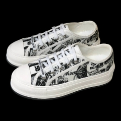 GIÀY thể thao Unisex Đế Độn Walk N Di.or White and black Cotton Embroidered with plan de Paris Motif Platfom Sneaker