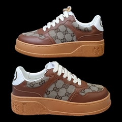 Giày Thể Thao Gu.cci Nâu Monogram Blue Beige GC Đế Cao 6cm Hàng Cao Cấp 2024, Bánh mì vàng sơn tùng
