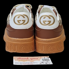 Giày Thể Thao Gu.cci Nâu Monogram Blue Beige GC Đế Cao 6cm Hàng Cao Cấp 2024, Bánh mì vàng sơn tùng