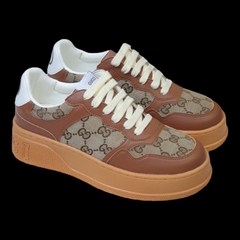 Giày Thể Thao Gu.cci Nâu Monogram Blue Beige GC Đế Cao 6cm Hàng Cao Cấp 2024, Bánh mì vàng sơn tùng