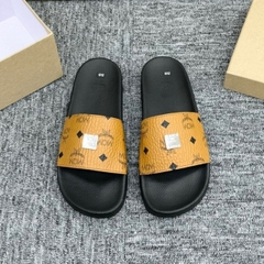 [ Ocean Park Luxury ] Dép quai ngang nam nữ MCM vàng Hoạ Tiết Tag Logo Vuông hàng QC loại 1,Dép MCM Wmms Slides Monogram