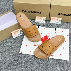 Dép quai ngang nam nữ MCM vàng Hoạ Tiết Tag Logo hàng QC loại 1,Dép MCM Wmms Slides Monogram