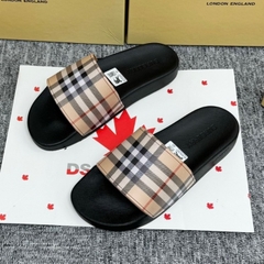 Dép Nam BBR Hàng Loại 1 Full Box, Dép Quai Ngang Đế Cao Su Non Cực Êm Chân,Dép Nam Nữ BBR Quai Cao Su Nâu Kẻ Sọc Full Bo