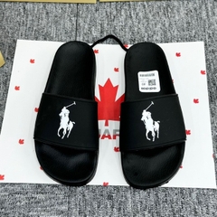 Dép POLO Rubber Đen Full - Dép Polo - Ralph.Lauren Signature Chiến Mã ,Dép Polo Cao Bồi Cưỡi Ngựa Quai nhựa đen nhá