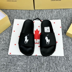Dép POLO Rubber Đen Full - Dép Polo - Ralph.Lauren Signature Chiến Mã ,Dép Polo Cao Bồi Cưỡi Ngựa Quai nhựa đen nhá