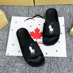 Dép POLO Rubber Đen Full - Dép Polo - Ralph.Lauren Signature Chiến Mã ,Dép Polo Cao Bồi Cưỡi Ngựa Quai nhựa đen nhá