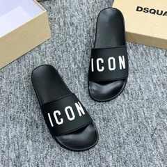Dép hót mới DSQ ICON  đen full. Chữ icon in nổi, Đế dập vân chống trơn trượt cực cốt 2024