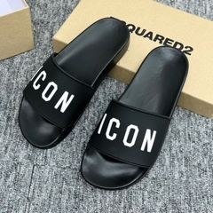 Dép hót mới DSQ ICON  đen full. Chữ icon in nổi, Đế dập vân chống trơn trượt cực cốt 2024