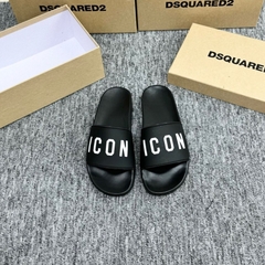 Dép hót mới DSQ ICON  đen full. Chữ icon in nổi, Đế dập vân chống trơn trượt cực cốt 2024