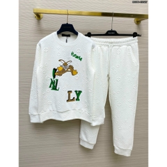 Bộ Thu Đông LV Vân Nổi in logo Thỏ phối Chữ Dài Tay Vải nỉ Ấm áp , bộ thể thao cổ tròn thời trang giới trẻ đễ phối đồ