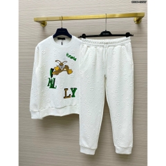 Bộ Thu Đông LV Vân Nổi in logo Thỏ phối Chữ Dài Tay Vải nỉ Ấm áp , bộ thể thao cổ tròn thời trang giới trẻ đễ phối đồ