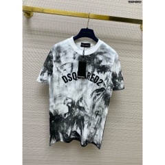 Áo Thun Nam Nữ cổ tròn DSQ2 cotton gai in chữ logo ngực bo ống dày dặn dáng đơn giản basic 2024