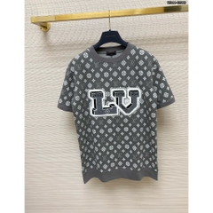 Áo thun LV thêu xù logo họa tiết Chữ đơn giản thiết kế hot trend cặp đôi Nam nữ Mới Nhất 2024 Cực Chất