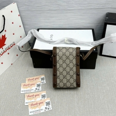 Túi xách DA nữ đeo chéo Túi đeo chéo da nam nữ mini bag GG nâu hoạ tiết chữ chéo monogram móc xích khoá nam châm