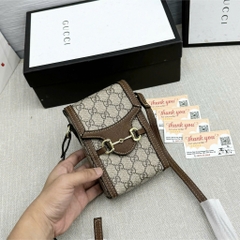 Túi xách DA nữ đeo chéo Túi đeo chéo da nam nữ mini bag GG nâu hoạ tiết chữ chéo monogram móc xích khoá nam châm
