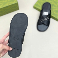 Dép Kẹp quai chéo GC Da Nam Cao Cấp Da Trơn, Da Vân Cá Sấu Kèm logo kim loại