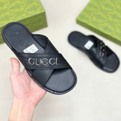 Dép Kẹp quai chéo GC Da Nam Cao Cấp Da Trơn, Da Vân Cá Sấu Kèm logo kim loại