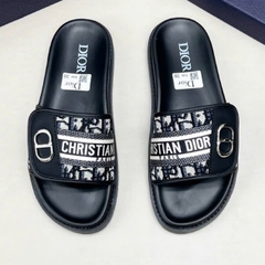 Dép quai dán DIOR nam nữ thêu logo kim loại, dép quai ngang DIOR thiết kế sang trọng đế cao su mềm mại full bill box