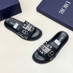Dép quai dán DIOR nam nữ thêu logo kim loại, dép quai ngang DIOR thiết kế sang trọng đế cao su mềm mại full bill box