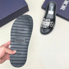 Dép quai dán DIOR nam nữ thêu logo kim loại, dép quai ngang DIOR thiết kế sang trọng đế cao su mềm mại full bill box