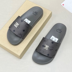 Dép Lê Nam Nữ M.CM Bản Trung Full Box Dép quai ngang nam nữ MCM Xám tag gương QC loại 1,Dép MCM Wmms Slides Monogram Xám