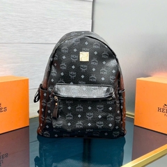 Balo MCM CAM ĐEN cao cấp - Chất liệu da phối vải - Fom dáng cực đẹp - Size 45 cực bự - Dành cho ae đi học và Du lịch