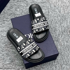 Dép Quai Ngang Di.or QUAI vải in Logo Cực Xịn - Dép Lê Nam Dệt Họa Tiết in Chữ Cực Đẹp Full Box