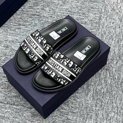 Dép Quai Ngang Di.or QUAI vải in Logo Cực Xịn - Dép Lê Nam Dệt Họa Tiết in Chữ Cực Đẹp Full Box