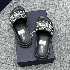 Dép Quai Ngang Di.or QUAI vải in Logo Cực Xịn - Dép Lê Nam Dệt Họa Tiết in Chữ Cực Đẹp Full Box