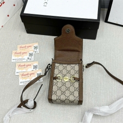 Túi xách DA nữ đeo chéo Túi đeo chéo da nam nữ mini bag GG nâu hoạ tiết chữ chéo monogram móc xích khoá nam châm