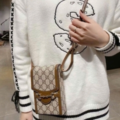 Túi xách DA nữ đeo chéo Túi đeo chéo da nam nữ mini bag GG nâu hoạ tiết chữ chéo monogram móc xích khoá nam châm