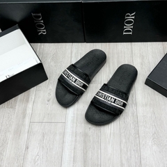 Dép quai ngang Dior Vải Canvas Thêu Họa Tiết phối Da đế cao su điêu khắc siêu Nhẹ,Dép thời trang nam nữ quai ngang