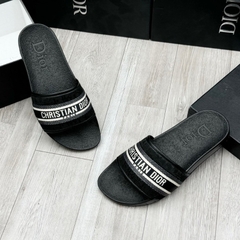 Dép quai ngang Dior Vải Canvas Thêu Họa Tiết phối Da đế cao su điêu khắc siêu Nhẹ,Dép thời trang nam nữ quai ngang