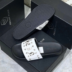 Dép nam Philip đính đá full box thời trang boy phố-Dép quai ngang nam logo phong cách cực chất