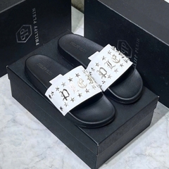 Dép nam Philip đính đá full box thời trang boy phố-Dép quai ngang nam logo phong cách cực chất