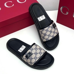 SLIDES GC VÂN GG NÂU, Dép lê quai ngang đục họa tiết monogram logo to LA on web fullbox bill thẻ phụ kiện