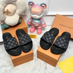Dép da quai ngang LV cao cấp, dép xăng-đan thời trang sang trọng Full Box