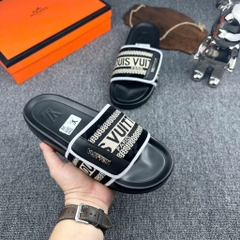 Dép Quai dán Ngang án Nam thời thượng full box - Dép đế độn Phối Chữ Quai cao su đặc Cực Chiến - Dép Lê Cao Cấp Siêu Hót