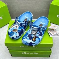 [ Tặng Hộp Chống Sốc ] Dép sục Cờ Rốc phối xanh Bape hoạ tiết charm in chữ cao su nổi cao cấp [ [full box]