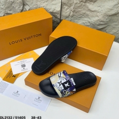 [ Tặng Hộp Chống Sốc ] Dép lê nam quai ngang EV quai dệt da xanh phối chữ trắng cạnh đế khắc logo in nổi hàng loại 1