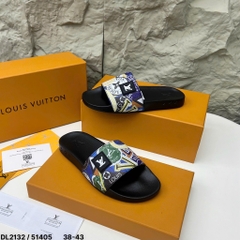 [ Tặng Hộp Chống Sốc ] Dép lê nam quai ngang EV quai dệt da xanh phối chữ trắng cạnh đế khắc logo in nổi hàng loại 1