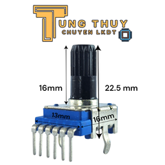 Chiết Áp Vuông Xanh 6 Chân Cong Dài 22.5MM Cán Tròn