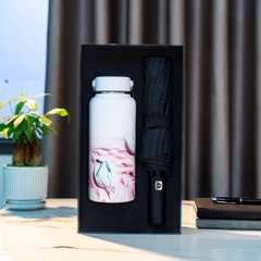 Set quà tặng bình giữ nhiệt in hoa & ô cao cấp Ruby