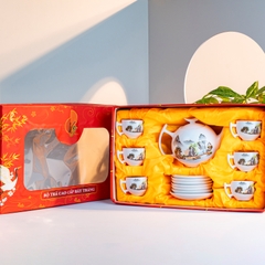 Bộ ấm chén sứ phong cảnh truyền thống