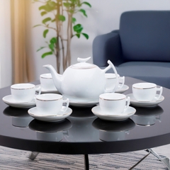 Bộ ấm chén sứ viền vàng đơn sắc