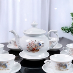 Bộ ấm chén sứ Ruby chim công - Hoa mai