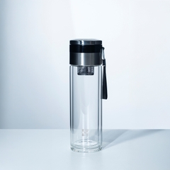 Bình thủy tinh 400ml cao cấp 2 lớp nắp inox có dây xách