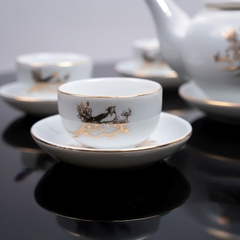 Bộ ấm chén sứ chim công - hoa mai vẽ vàng cao cấp