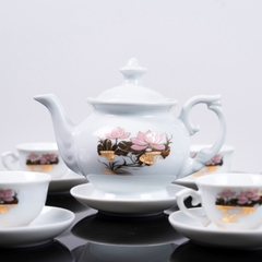 Bộ ấm chén sứ Ruby họa tiết hoa sen