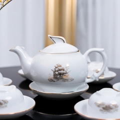 Bộ ấm chén sứ trắng thuyền buồm